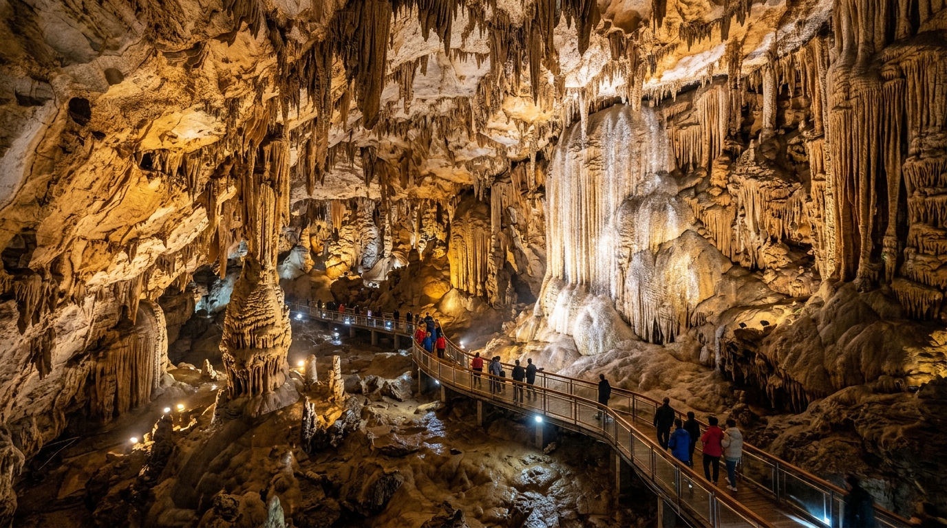 Furong Karst Cave spectacular illuminated underground stalactites and flowstone