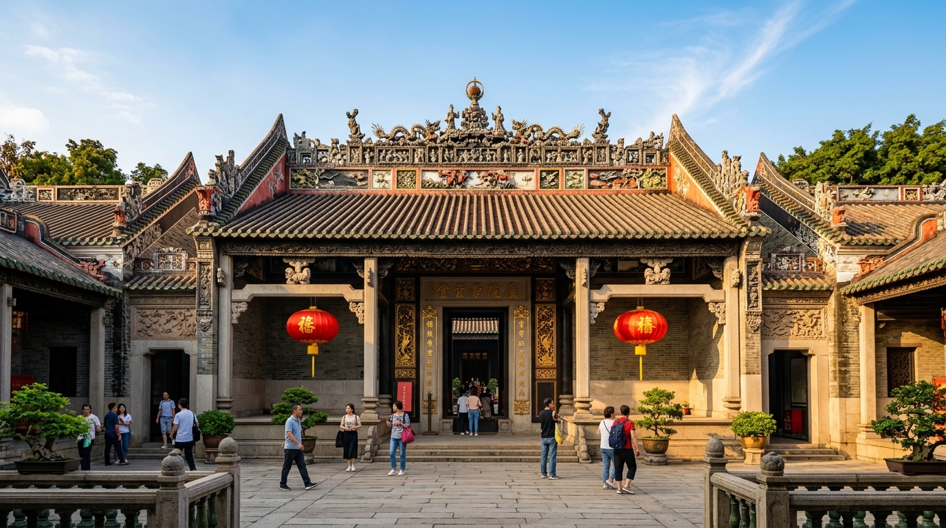 Chen Clan Ancestral Hall architectural courtyard and stone pillars