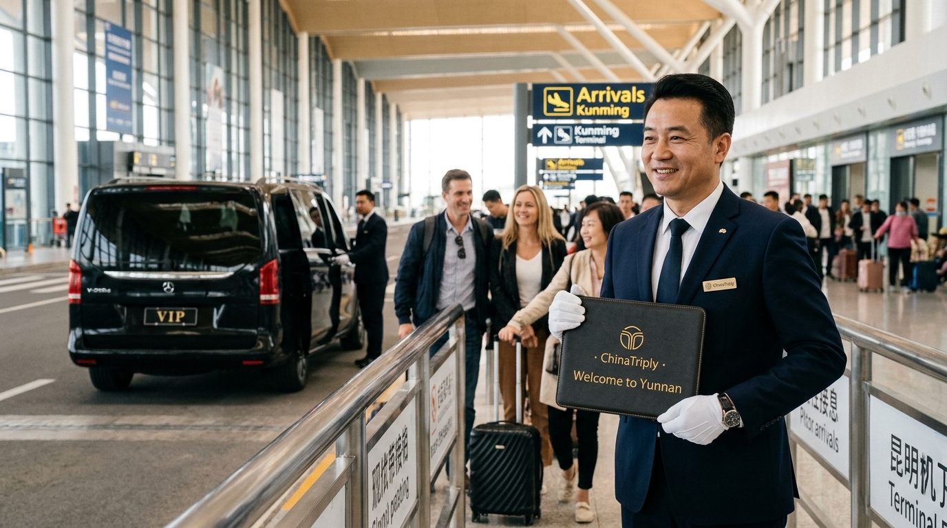Professional ChinaTriply chauffeur welcoming travelers at airport arrivals